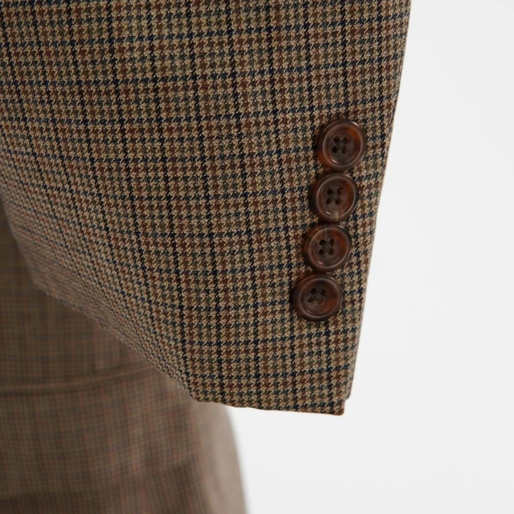 Joseph & Feiss Gold Wool Silk Tan Houndstooth Sport Coat 42R Tagged 44R